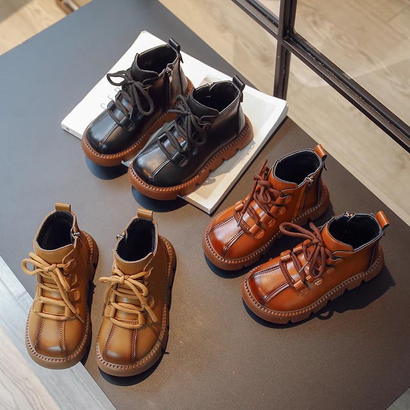 2024 Children Short Boots for Girls Winter New Fashion Korean Style Soft Bottom Anti-slippery British Versatile Leather Shoes