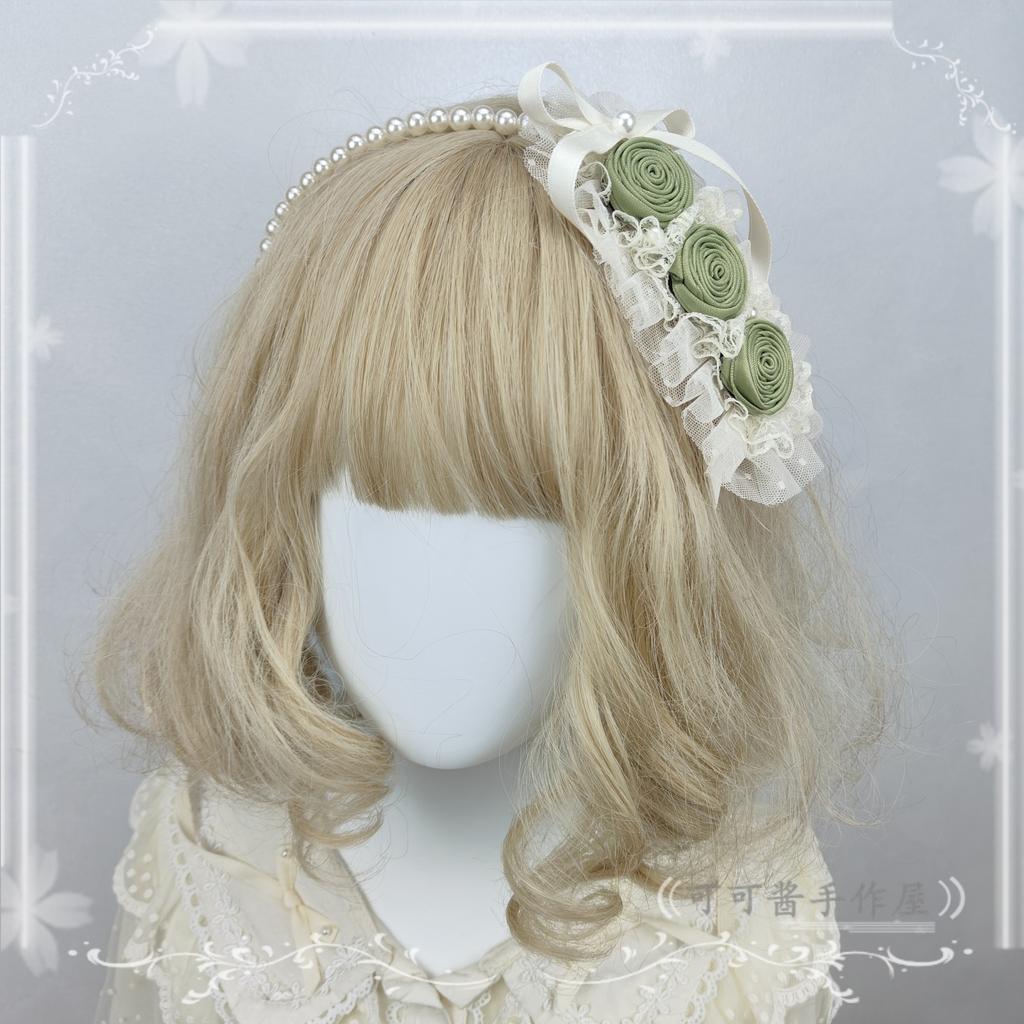 Original Handmade Ribbon Rose Headband Kc Lolita Pearl Headbands Elegant and Simple Versatile Hair Accessories for Women