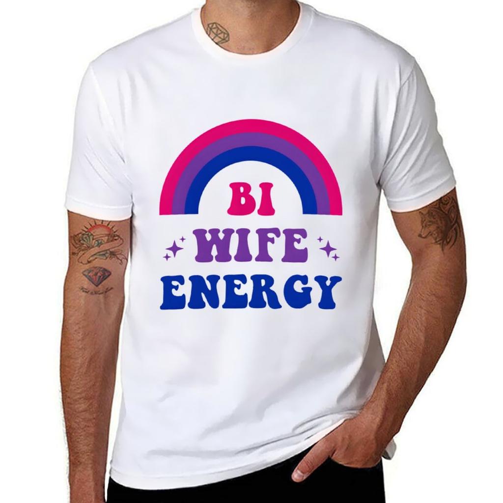 Bi Wife Energy Duma Biseksualna Flaga Biseksualna Wsparcie LGBTQ T-shirt grafika moda koreańska męskie białe t-shirty
