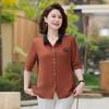 Women's Casual 3/4 Sleeve Shirt, Summer 2025, Turn-Down Collar, Slimming Top, Middle-Aged Mother's Blouse.