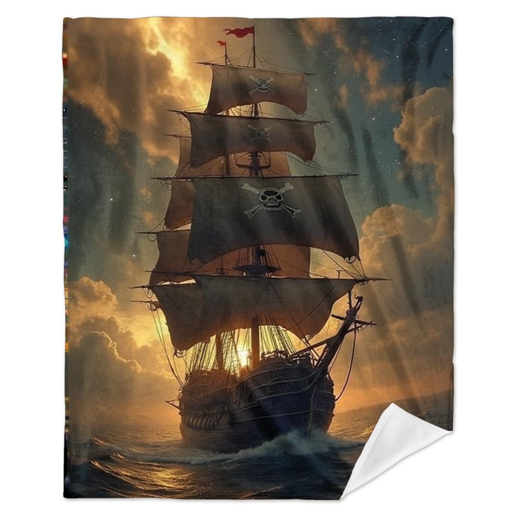 Pirate Ship Sunset Ocean Adventure Fleece Blanket 3D Print Soft Warm Throw Cover Decor Art Gift For Pirate Fans Home Bed Room