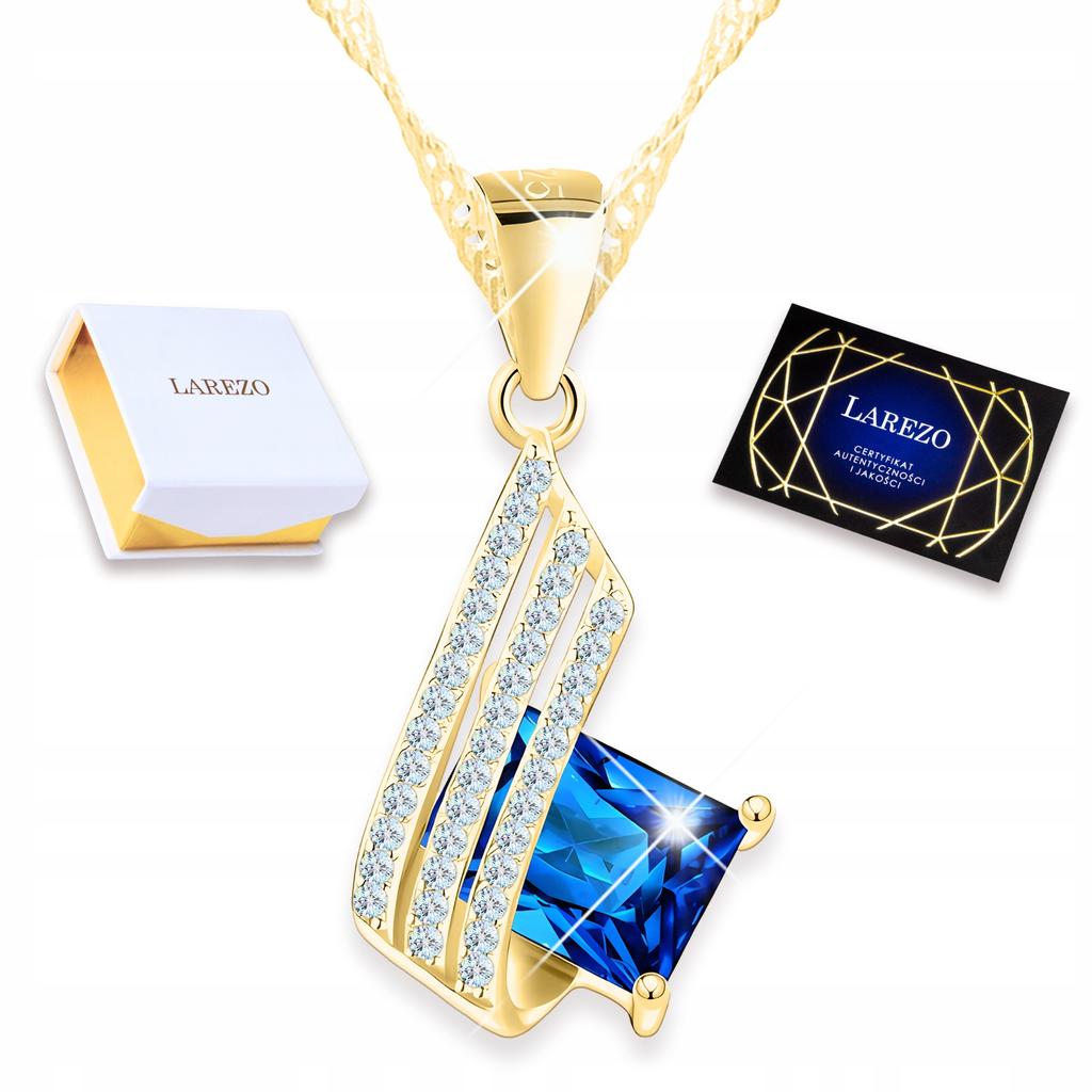 Gold Wing Necklace with Blue Crystal and Cubic Zirconia Silver 925