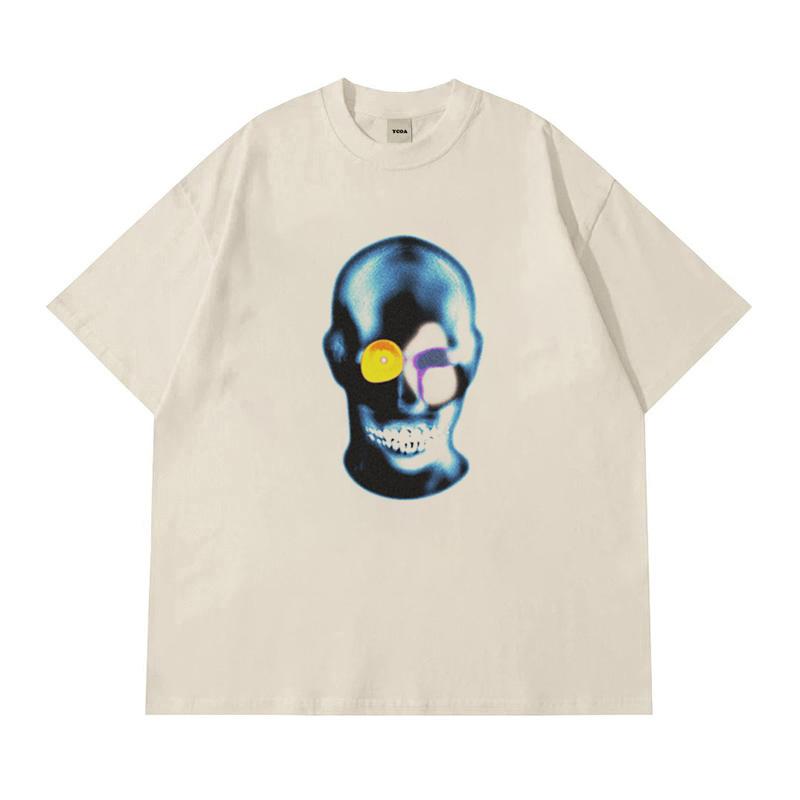 Men TShirt Cotton Skulls Graphic Summer Tops Harajuku Tees Short Sleeves Vintage Print Oversized Y2k Streetwear Unisex Clothing