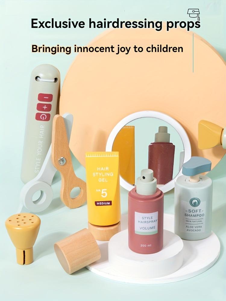 13ks Dřevěná kadeřnická sada Dětská kadeřnická sada, Dřevěná sada na líčení, Hračka pro individuální úpravu účesu, Chlapecká sada na holení
