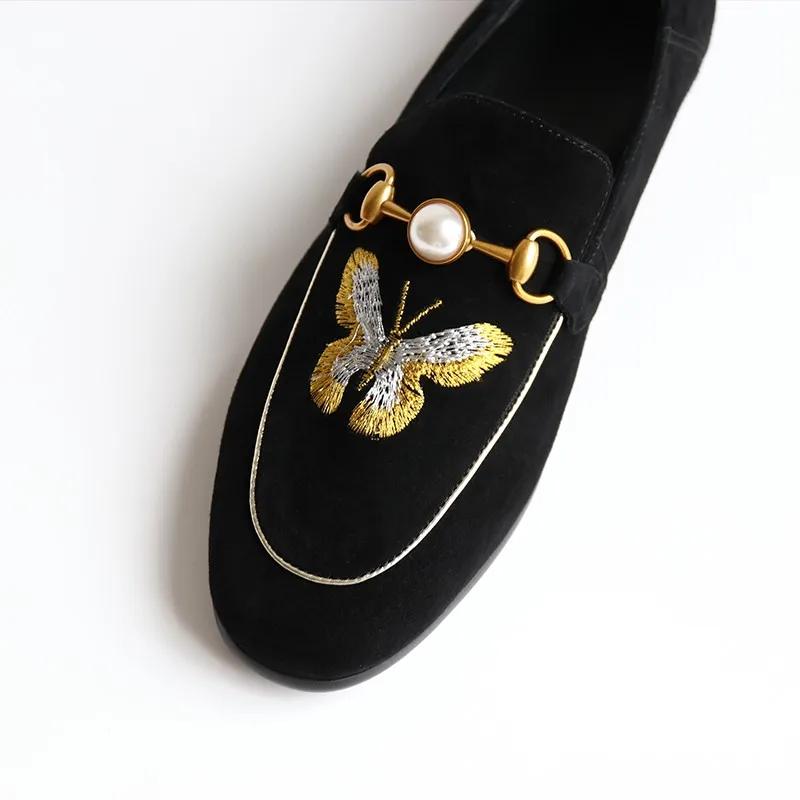 Women Shoes Flat Shoes Loafers Comfortable Work Flats Shoe Loafers Female New 2024 Spring Autumn Pearl Embroidered Bee