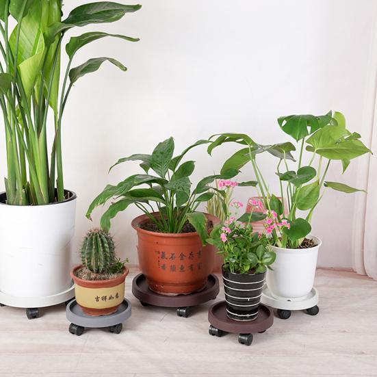 Wheeled Plant Caddy Round Plant Pot Pallet with 4 Wheels Mobile Flowerpot Stand Flower Pot Mover Planter Caddy for Indoor Outdoor Use