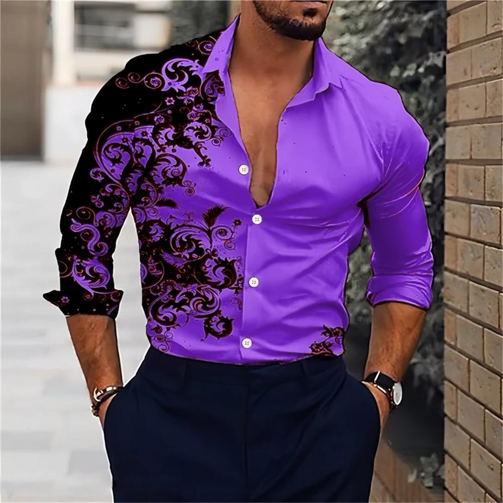 Men's shirt classic long-sleeved shirt Hawaiian shirt fashion casual shirt super large size