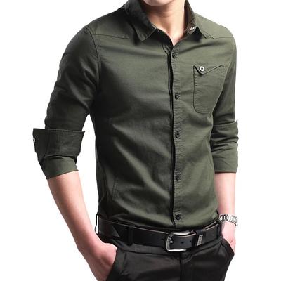 Men's Cotton Long-sleeved Shirt Korean Slim Youth Shirt Military Style