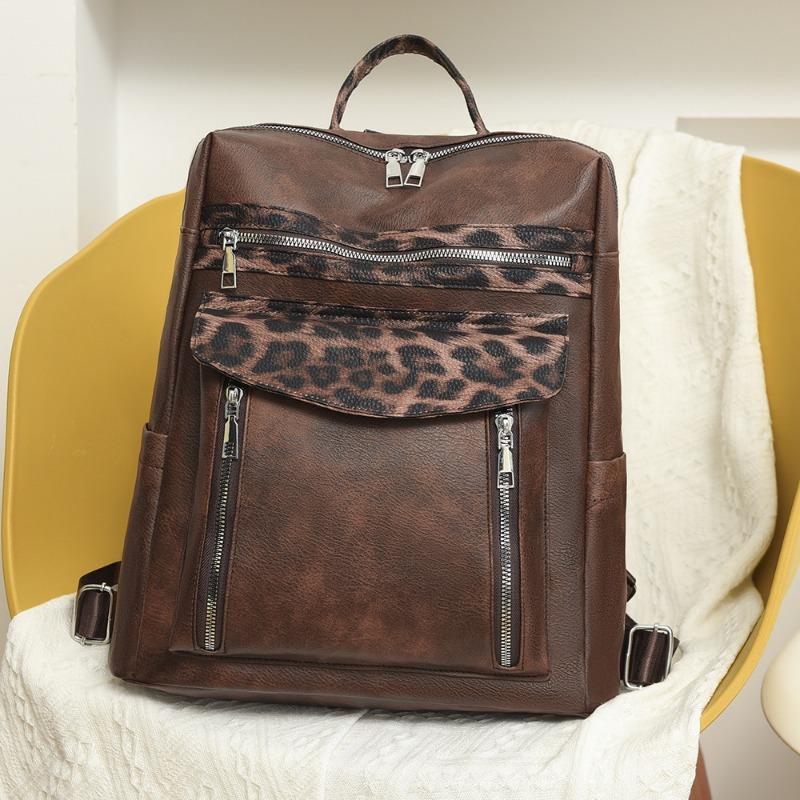 New Backpack Simple Casual Style Leopard Print Large Capacity Backpack Commuter Casual Women's Bag