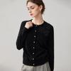 Women's Cashmere Cardigan: 3D Pearl Lace Flowers, Round Neck, Long Sleeve Knitwear for Autumn/Winter.