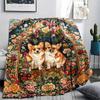 1Pc Floral Dog Print Flannel Blanket, High Quality Comfortable for All Seasons, Home Decor, Warmth and Comfort, Perfect for Christmas Gifts