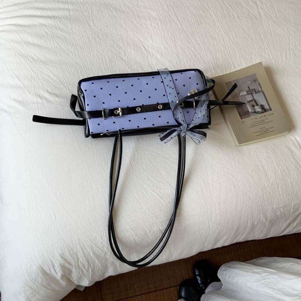 Sweet Blue Shoulder Bag Canvas Stripe Heart Underarm Bags All-match French Stick Handbag  School