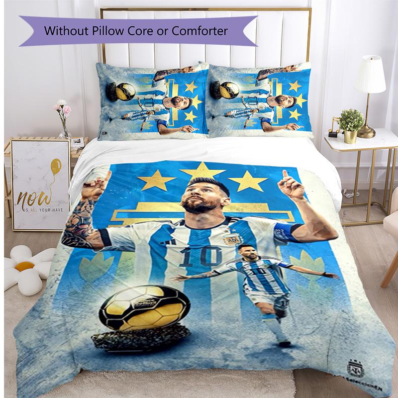 Set Lenzuola 3 Pezzi con Stampa Modello Lionel Messi Morbido Delicato sulla Pelle Lavabile Copripiumino e Federe Set Tutte le Stagioni Camera da Letto