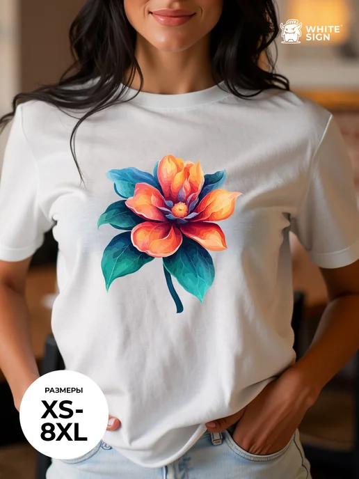 Flower Print Oversized Cotton T-Shirt (Dressy Style) 3XL