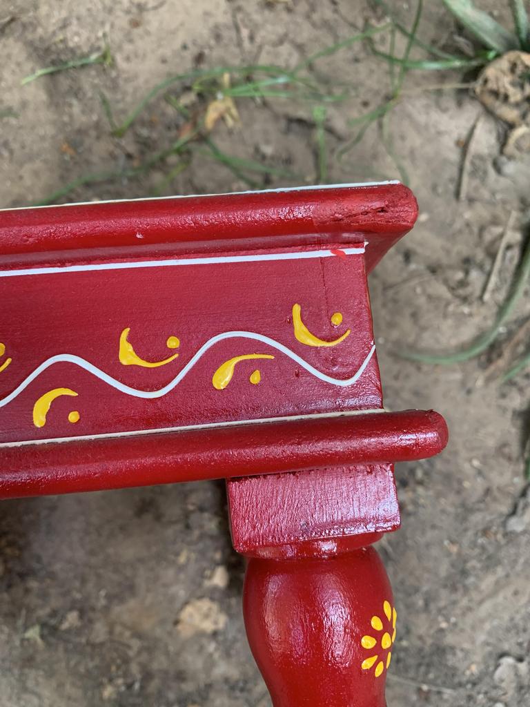 Hand Painted Wooden Chowki | Traditional Indian Pooja Bajot | Colorful Folk Art Decor