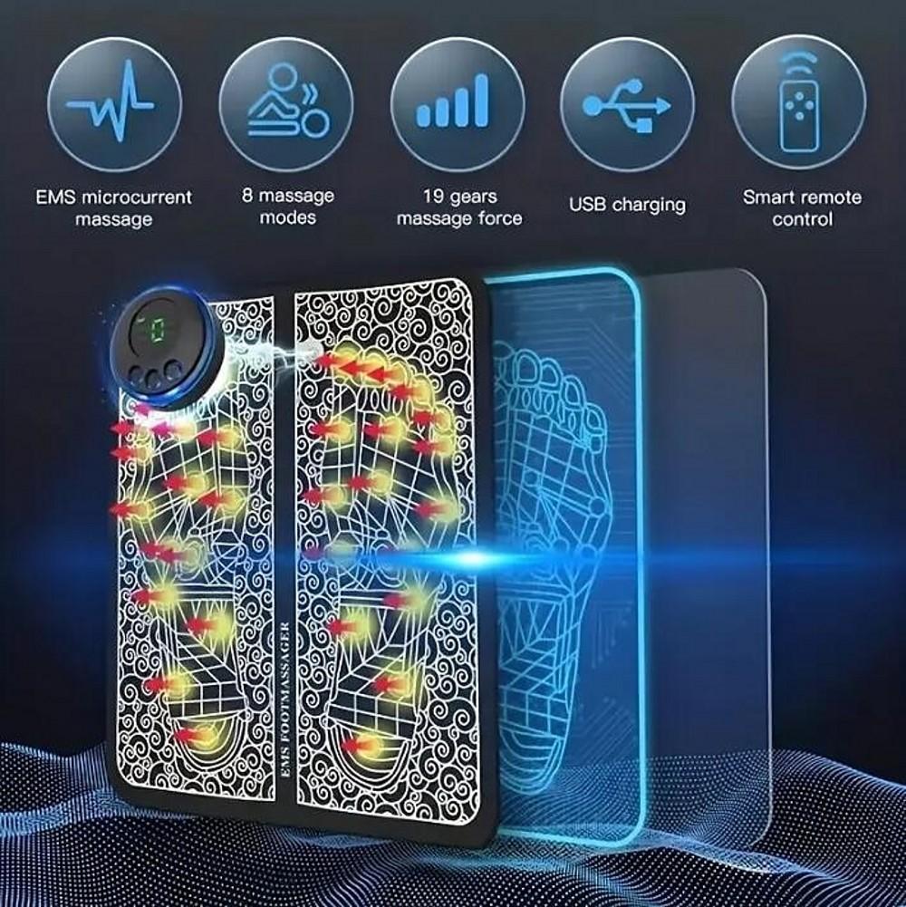 EMS Foot Massager, Pad Remote Controlable Pain Relief Relaxation Foot Massage Pad Muscle Stimulation Improve Blood Circulation