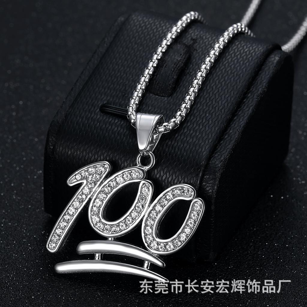 Hot-selling Hip Hop Jewelry Stainless Steel Gold-plated Diamond-studded 100 Pendant Necklace