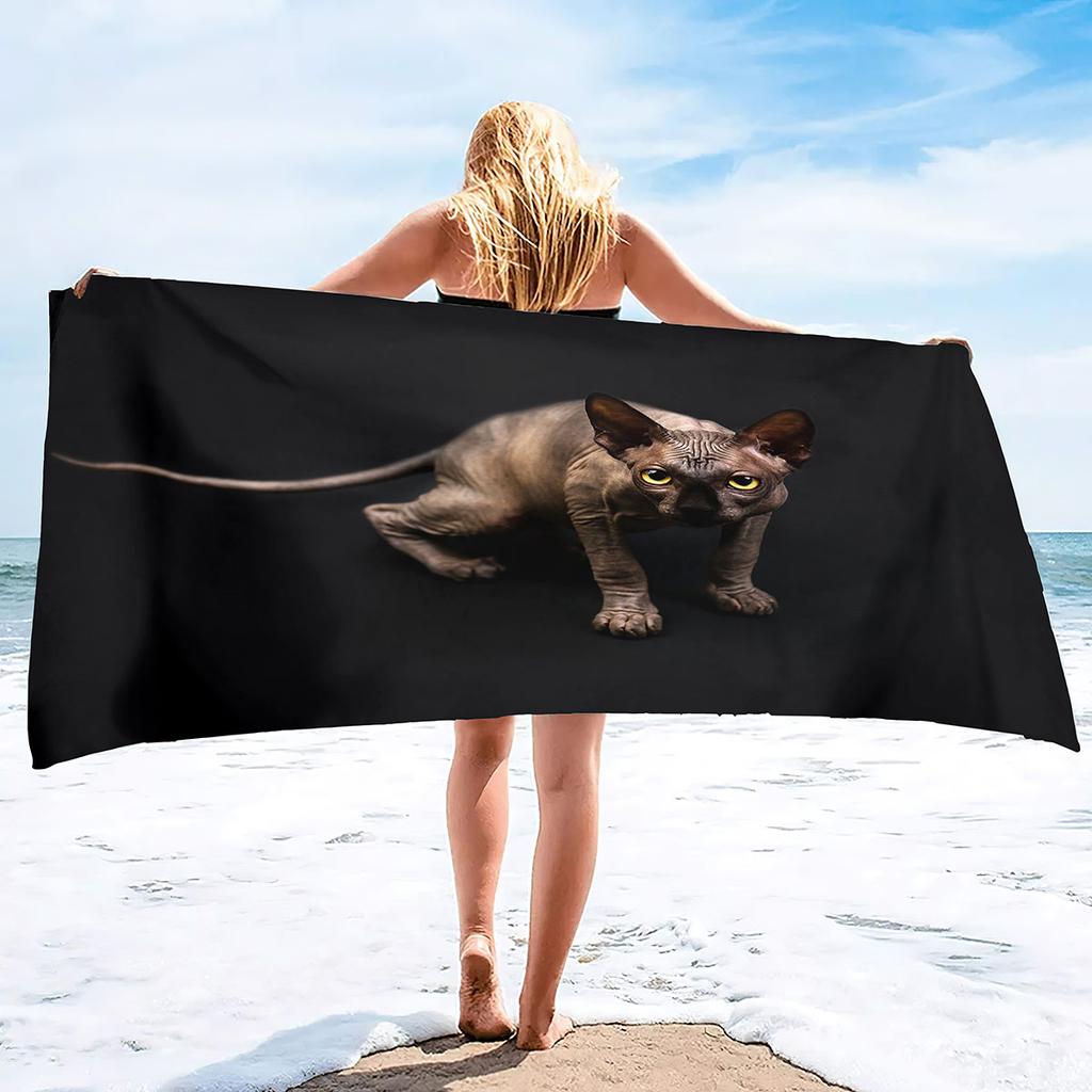 Adult Oversized Beach Towel Sphynx Cat Sand Proof Microfiber Woman Beach Towel Quick Dry Lightweight Travel Towel for Pet Lovers