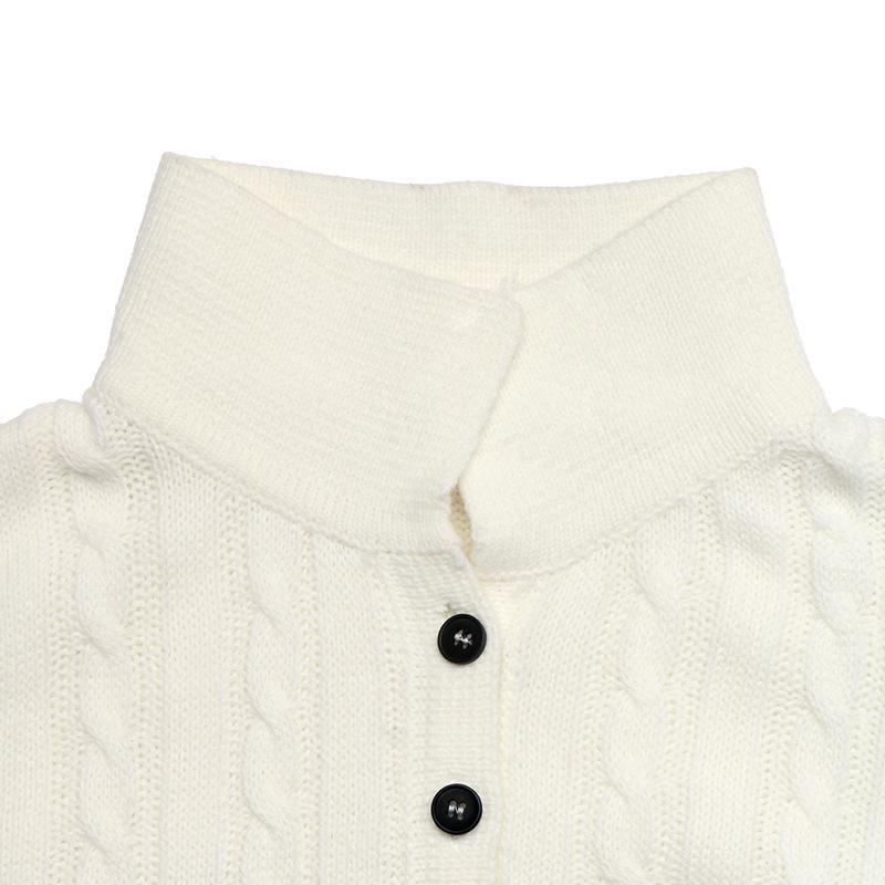 2026 Autumn/Winter Sweet College Style White Bow Embroidered Lapel Cable Knit Sweater