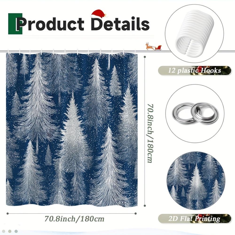 1Pc Winter Cedar Forest Shower Curtain - Large 70.8X70.8 Inch Gray-Blue-White Snowflake Bathroom Decor With 12 Hooks, Machine