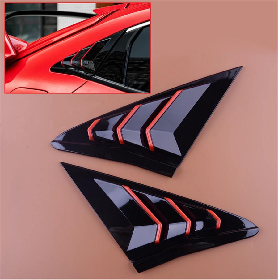 For 2016-2021 Honda Civic Hatchback Rear Side Vent Window Louver Cover Black+Red