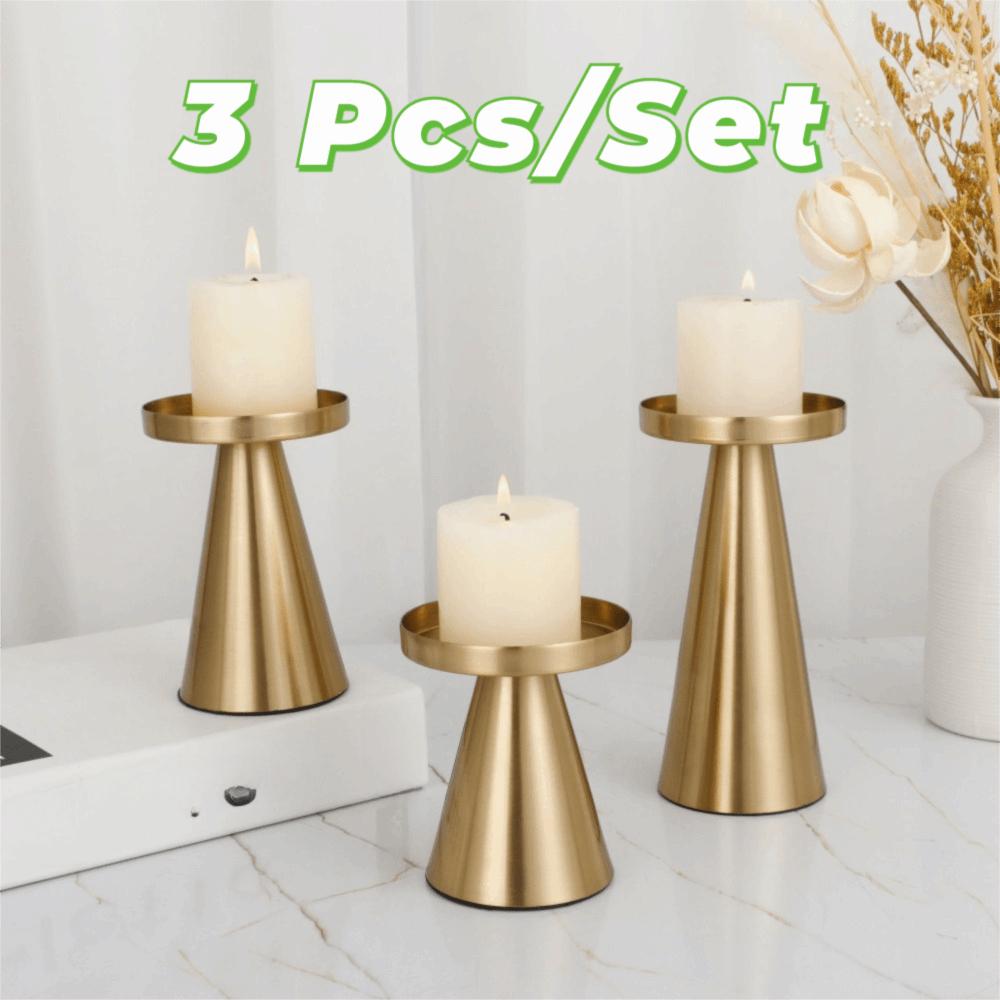 3PCS/SET Wrought Iron Nordic Golden Candle Holder Cone-shaped Scented Candles Pillar  Wedding