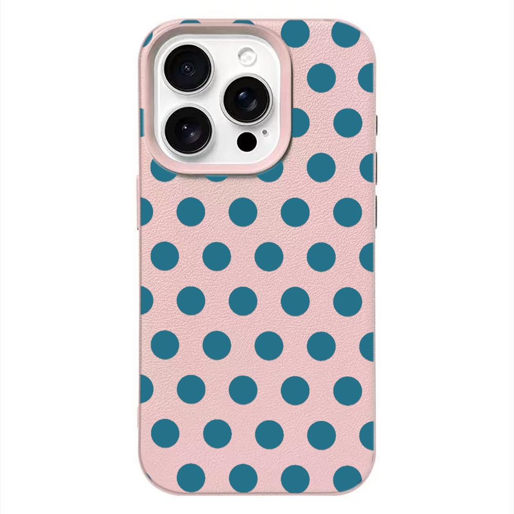 Mint Blue Polka Dot Leather Texture Soft Case for iPhone 17 17E 16 15 14 13 12 11 Pro Max Minimalist Shockproof Cover