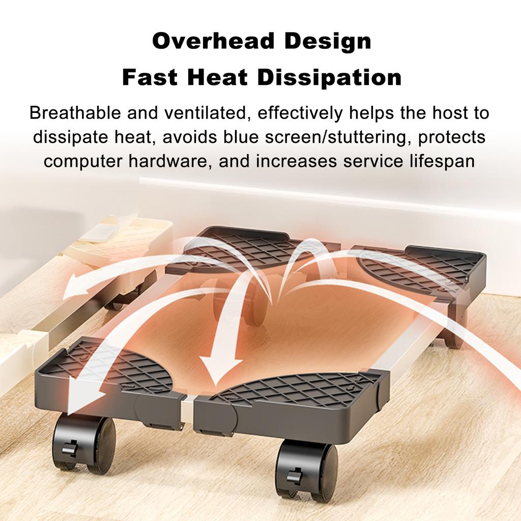 Computer Tower Stand Adjustable Mobile CPU Bracket with Universal Wheel Stainless Steel PC Tower