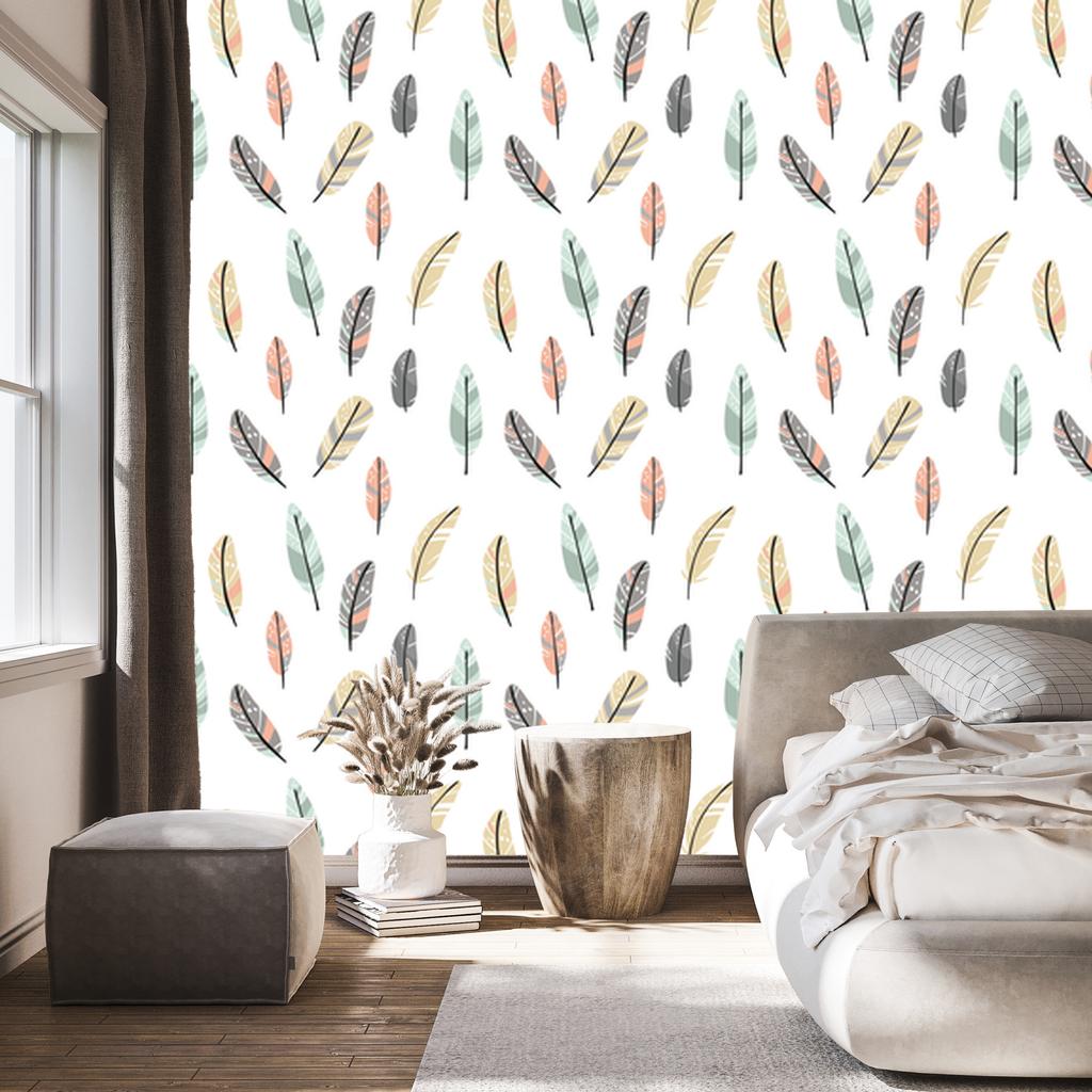 Colorful Indian Feathers Wallpaper for Living Room and Bedroom 50x1000