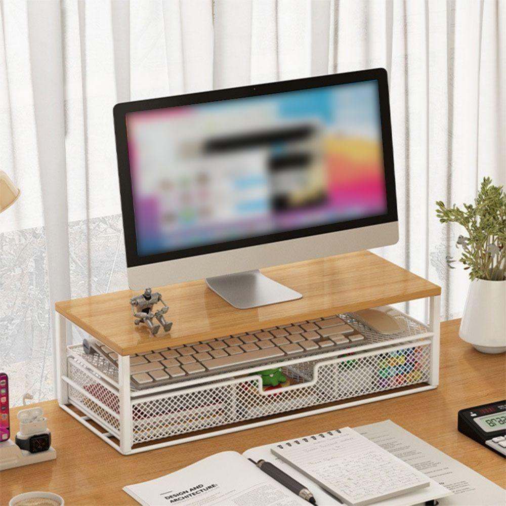 With Drawer Desk Monitor Riser 2-Tier Design Pull Out Storage Drawer Computer Desk Organizer Home