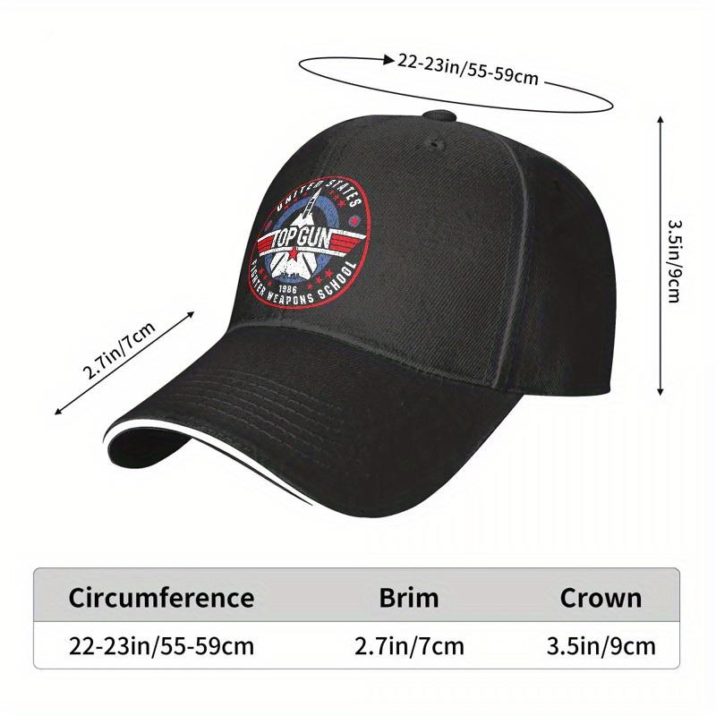 1Pc Of New Summer And Autumn Adjustable Vintage Baseball Cap For Couples, Featuring A Top Gun Pilot Print. This Breathable Black