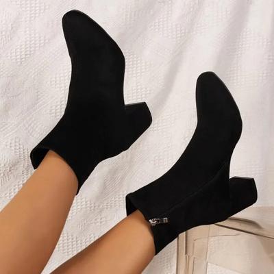 Herbst Winter Schuhe Damen Absätze Mode Damen Absätze Seitenreißverschluss Hohe Absätze Stiefel Stiefel Arbeit Party Stiefeletten