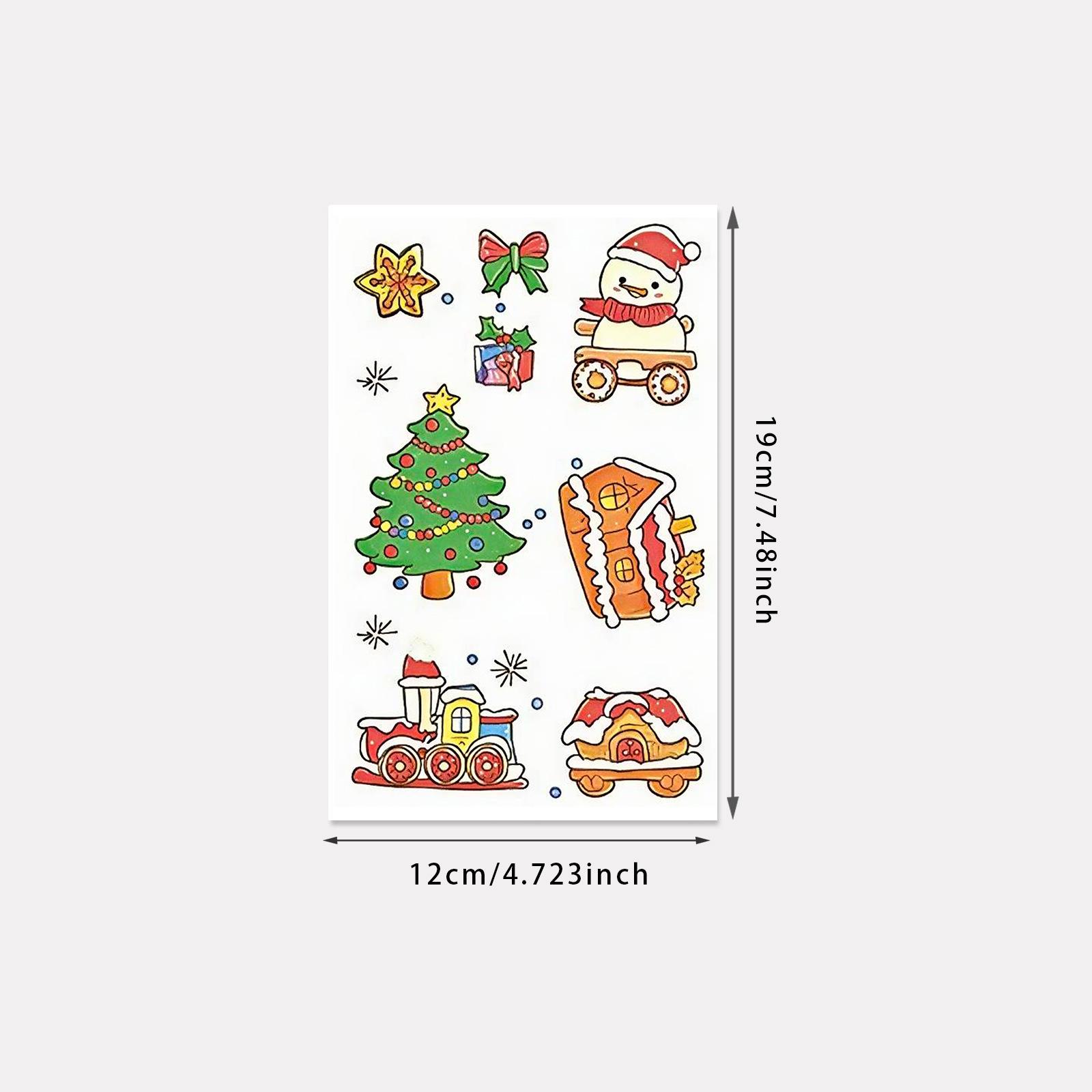 Cartoon Christmas Tattoo Stickers Cute Christmas Tree Snowman, Christmas Car Temporary Tattoo Stickers 12*19
