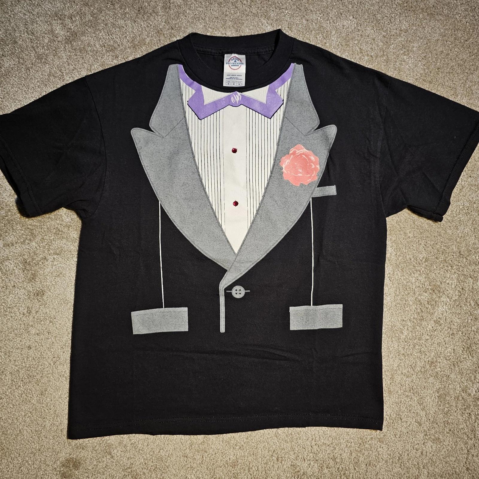 

Vintage 90s Rhinestone Tuxedo Print Party T-shirt Mens M Ironic Funny Grunge Y2k S