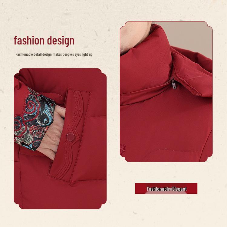 Velvet-Lined Cotton Coat for Middle-Aged Women - Hooded Winter Jacket for Grandma