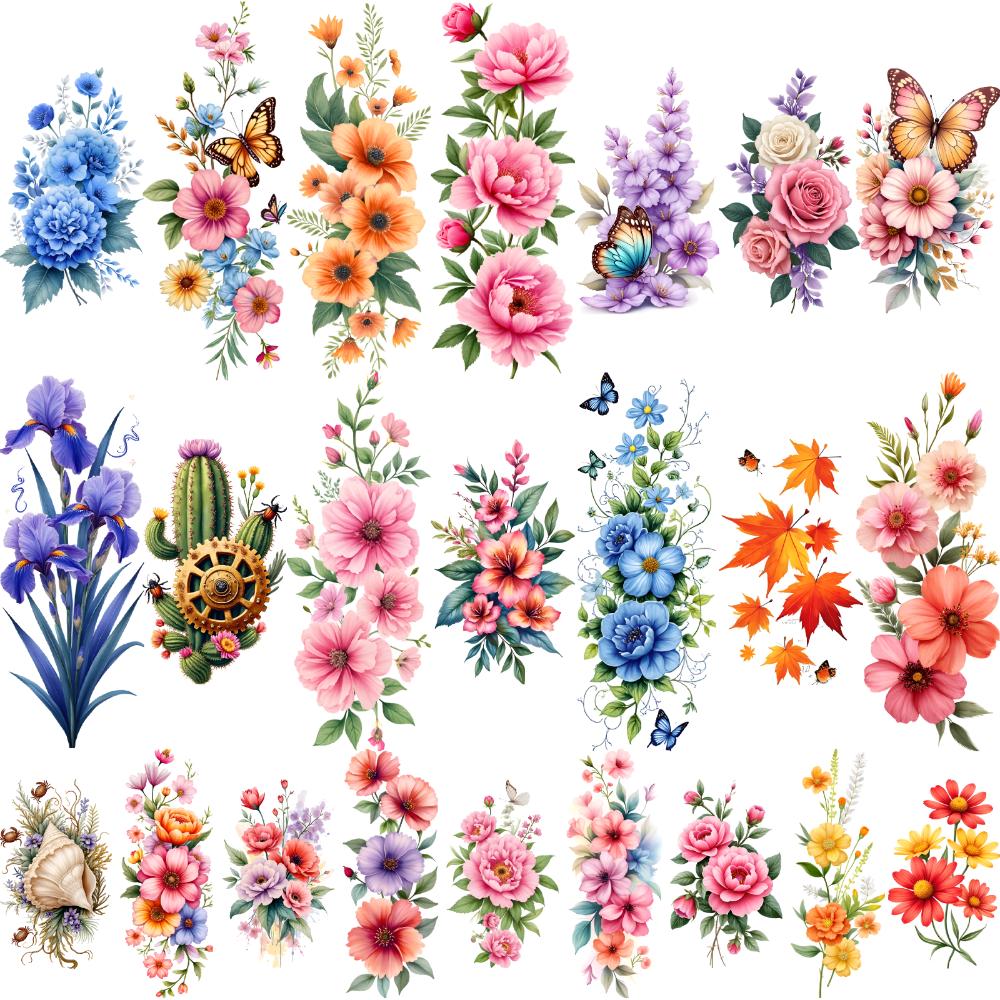 12 pièces Tatouages Temporaires Motifs Papillons Designs Floraux Colorés Autocollants Corporels Imperméables Longue Durée Pour Bras Adulte