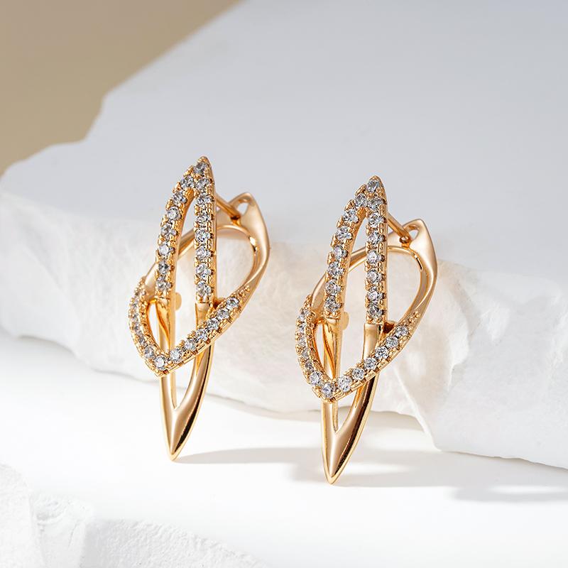 Sparking Micro-Set Natural Zircon Dangle Earrings For Women Fashion  Rose Gold Color Unique Design Daily Fine Jewelry