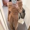 Salt light ripe suit women's one-word shoulder T-shirt top spring new high-waisted wide-leg pants temperament pants two-piece set