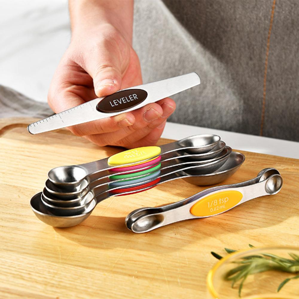 8Pcs Stainless Steel Metal Magnetic Measuring Spoons Set Tablespoon Measuring Spoons Kitchen Gadgets for Baking Cooking