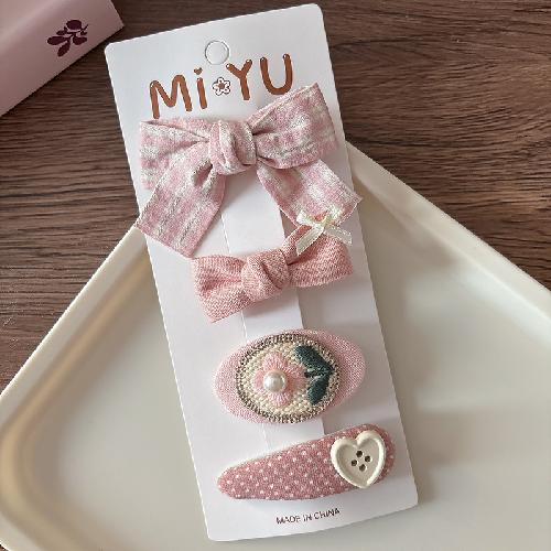 4pcs/set Pink Hairpins Sweet Fabric Bow Children's Hair Clips Hairgrips Girls Bangs Side BB Clip Kids Headwear Hair Accessories