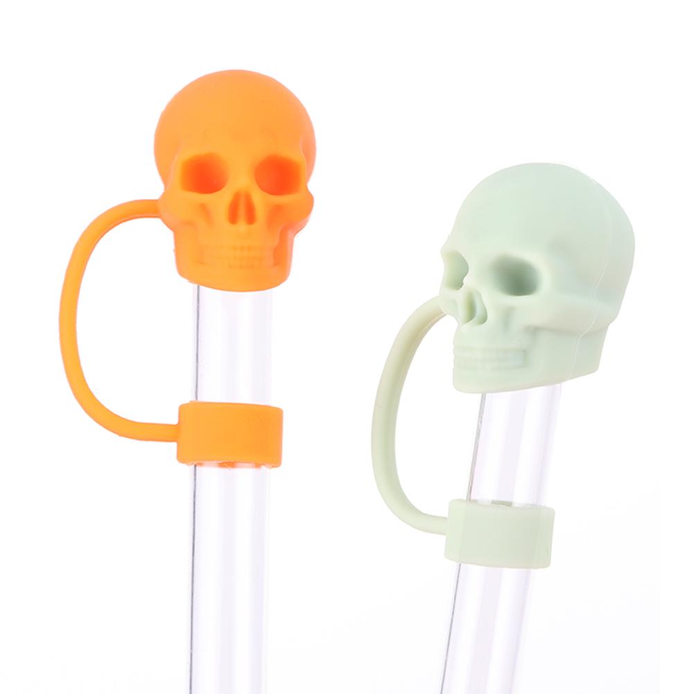 Silikonové roztomilé krytky na brčka ve tvaru lebky 10mm Halloweenské topy na brčka lebky Opakovaně použitelné Zábavné zátky na brčka pro hrnky Stanley 30/40 OZ