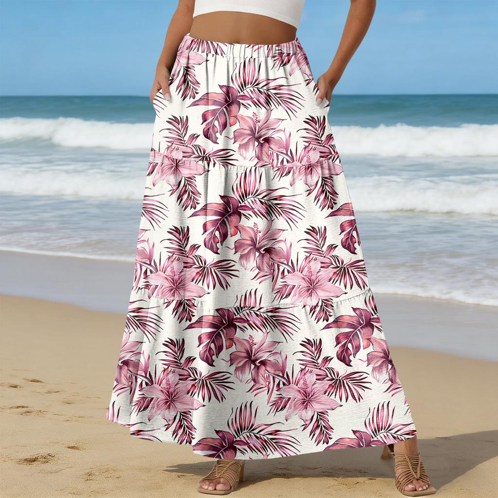 Women's Casual High Waist Drawstring A-line Skirt Color Skirt With Pockets