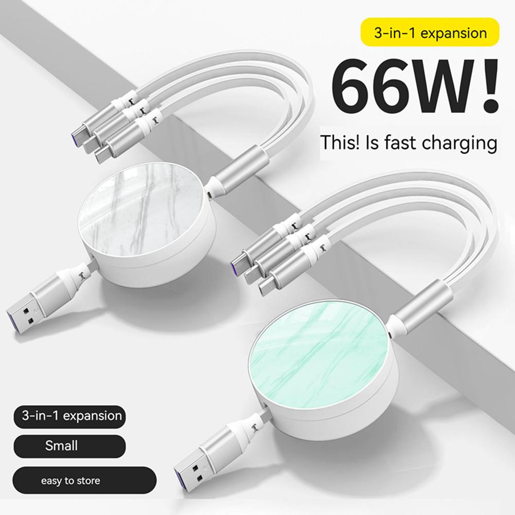 Retractable 66w 3-in-1 Usb Charge Data Cord 5-level Telescopic Fast Charging Data Cable