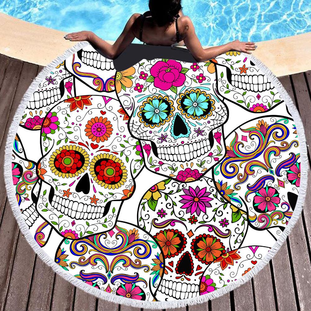 Beach Thick Round 3d Sugar Skull Printed Beach Towel Fabric Quick Dry Towel Compression Towel Tapestry Yoga Mat