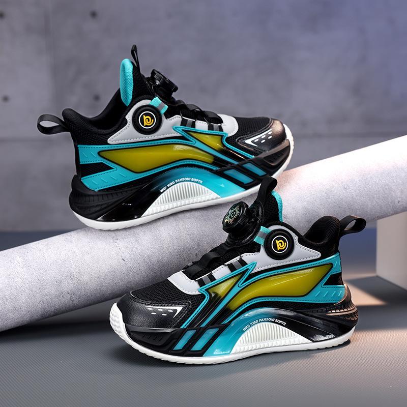 Foreign Trade Four-season Children's Basketball Shoes Medium and Old Children's Rotating Buckle Breathable Mesh Surface Non-slip and Wear-resistant Ac