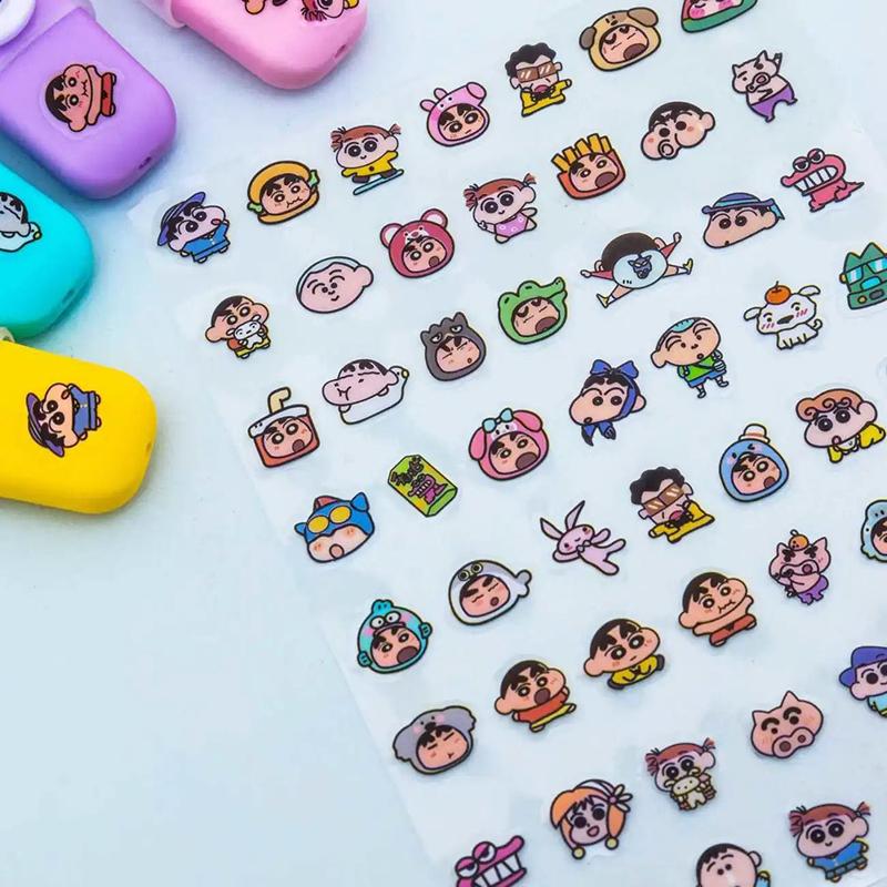 3Sheets 168Pcs Crayon Shin-Chan Cartoon Stickers Kawaii Toy Cute Trunk Notebook Hand Account Decorate Lovely Nail Patches
