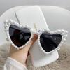 Heart Shape Large Frame with Pearl Sunglasses Women Men Fashion Sun Glasses Shades Vintage Retro UV400 Eyewear for Female