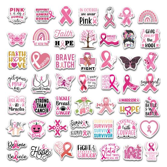 100Pcs Breast Cancer Awareness Pink Ribbon Car Decals Self-adhesive Spread Hope Support with Faith Love Waterproof Stickers