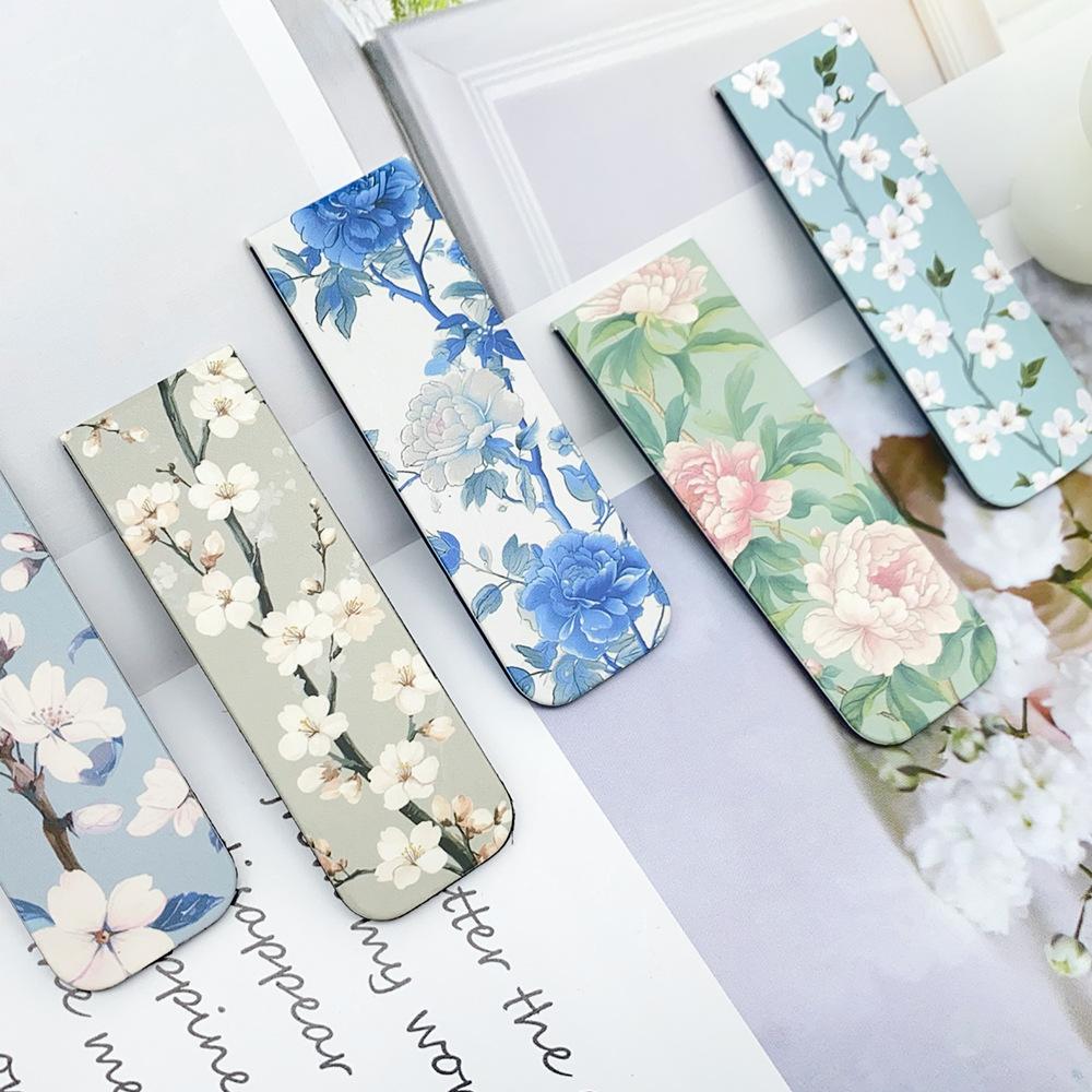 5pcs Flower Magnetic Bookmarks for Books, Multi Fresh Floral Pattern Magnet Page Clips Marker Unique Reading Gift