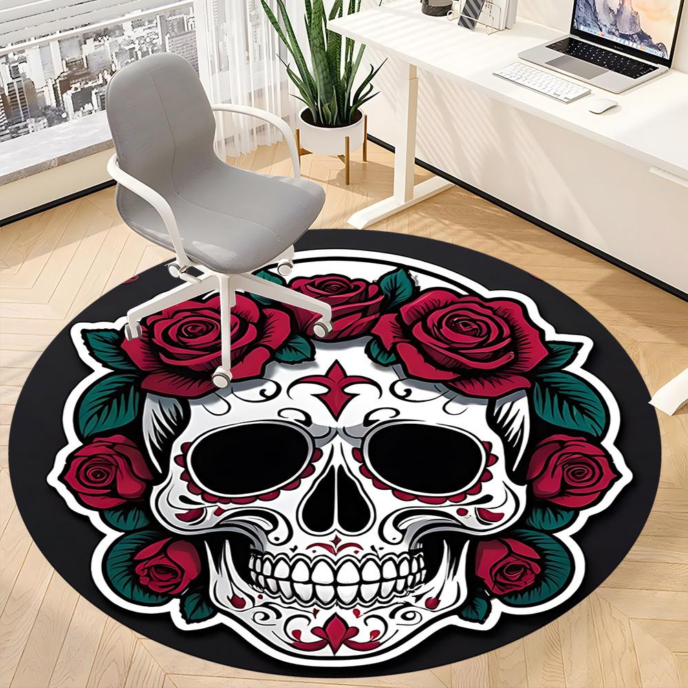 1PC Sugar Skull Office Round Rug, Non Slip, Soft and Durable Office Rug for Interior Decoration, Perfect for Office